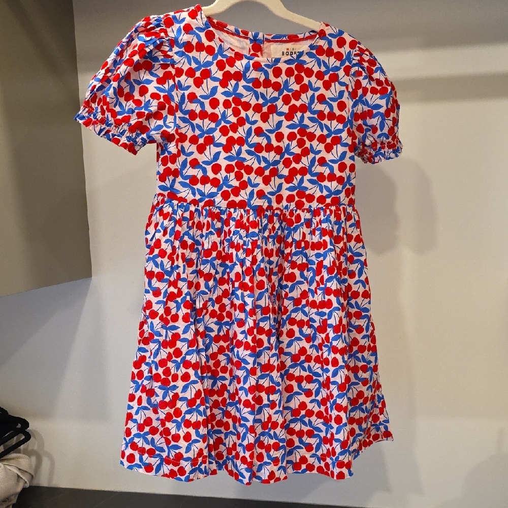 Mini Boden Red & Blue Cherry Print Short Sleeve Dress
